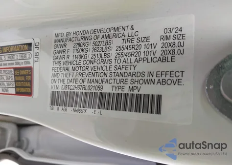 2024 Acura Rdx A-Spec Package z USA, uszkodzony, nr VIN 5J8TC2H67RL021059